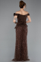 Braun Abendkleid Perlenbesetzt Lang ABU5616