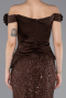 Braun Abendkleid Perlenbesetzt Lang ABU5616
