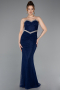 Abendkleid im Meerjungfrau-Stil Lang Spitze Marineblau ABU5921
