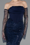 Abendkleid Lang Perlenbesetzt Marineblau ABU5922