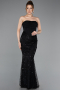 Abendkleid Lang Perlenbesetzt Schwarz ABU5922