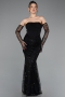 Abendkleid Lang Perlenbesetzt Schwarz ABU5922