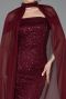 Abendkleid Lang Perlenbesetzt Weinrot ABU5915