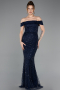 Abendkleid Lang Perlenbesetzt Marineblau ABU5915