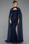 Abendkleid Lang Perlenbesetzt Marineblau ABU5915