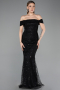 Abendkleid Lang Perlenbesetzt Schwarz ABU5915