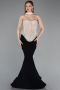 Designer Abendkleid Lang Schwarz-Beige ABU5951