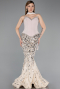 Designer Abendkleid im Meerjungfrau-Stil Lang Schuppig Beige ABU5968