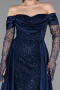 Abendkleid in Übergröße Lang Perlenbesetzt Marineblau ABU6093