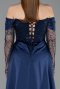 Abendkleid in Übergröße Lang Perlenbesetzt Marineblau ABU6093