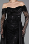 Abendkleid in Übergröße Lang Perlenbesetzt Schwarz ABU6093