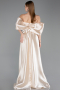 Beige Abendkleid Perlenbesetzt Lang ABU5234