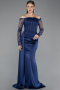 Abendkleid im Meerjungfrau-Stil Lang Satin Marineblau ABU5949
