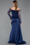 Abendkleid im Meerjungfrau-Stil Lang Satin Marineblau ABU5949