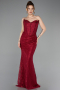 Weinrot Abendkleid Spitze Lang ABU6148