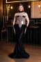Designer Abendkleid im Meerjungfrau-Stil Lang Schuppig Schwarz ABU5950