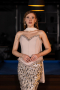Designer Abendkleid im Meerjungfrau-Stil Lang Schuppig Beige ABU5968
