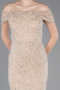 Beige Abendkleid Perlenbesetzt Lang ABU5694