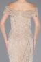 Beige Abendkleid Perlenbesetzt Lang ABU5694