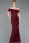 Weinrot Abendkleid Perlenbesetzt Lang ABU5694