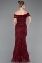 Weinrot Abendkleid Perlenbesetzt Lang ABU5694