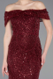 Weinrot Abendkleid Perlenbesetzt Lang ABU5694
