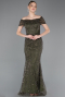 Khaki Abendkleid Perlenbesetzt Lang ABU5694