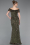 Khaki Abendkleid Perlenbesetzt Lang ABU5694