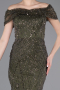 Khaki Abendkleid Perlenbesetzt Lang ABU5694