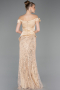 Gold Abendkleid Perlenbesetzt Lang ABU5616