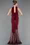Weinrot Abendkleid İm Meerjungfrau-Stil Schuppig Lang ABU5703