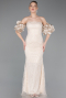Beige Abendkleid Perlenbesetzt Lang ABU4616