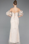 Beige Abendkleid Perlenbesetzt Lang ABU4616