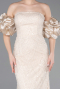 Beige Abendkleid Perlenbesetzt Lang ABU4616