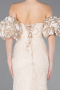Beige Abendkleid Perlenbesetzt Lang ABU4616