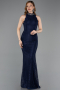Abendkleid Lang Spitze Marineblau ABU5987