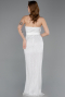Standesamtkleid Lang Perlenbesetzt Weiß ABU5988