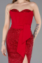 Standesamtkleid Lang Perlenbesetzt Rot ABU5988