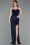 Standesamtkleid Lang Perlenbesetzt Marineblau ABU5988