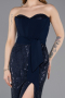Standesamtkleid Lang Perlenbesetzt Marineblau ABU5988