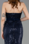 Standesamtkleid Lang Perlenbesetzt Marineblau ABU5988