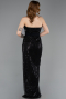 Standesamtkleid Lang Perlenbesetzt Schwarz ABU5988