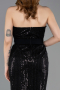 Standesamtkleid Lang Perlenbesetzt Schwarz ABU5988