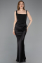 Abschlusskleid Lang Satin Schwarz ABU5990