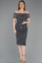 Partykleid Midi Perlenbesetzt Anthrazit ABK2592