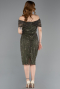 Partykleid Midi Perlenbesetzt Khaki ABK2592