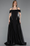 Standesamtkleid Lang Satin Schwarz ABU5995