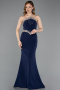 Marineblau Abendkleid İm Meerjungfrau-Stil Lang ABU5866