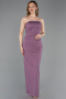 Lavendel Abendkleid Perlenbesetzt Lang ABU5550