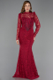 Kirschrot Abendkleid Spitze Lang ABU5734